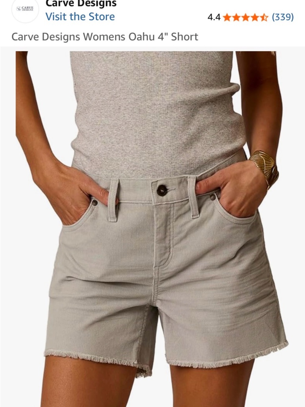Carve Designs Women's Oahu 4 inch  Frayed Hem Corduroy Shorts in Light Gray